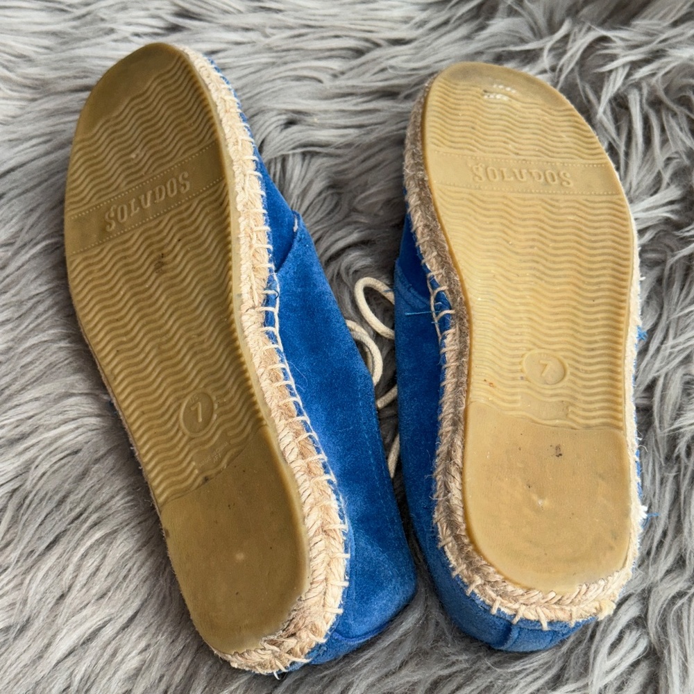 EUC Soludos Derby Lace Up Espadrille Blue Suede Sneaker Shoes Size 7 - Picture 7 of 7
